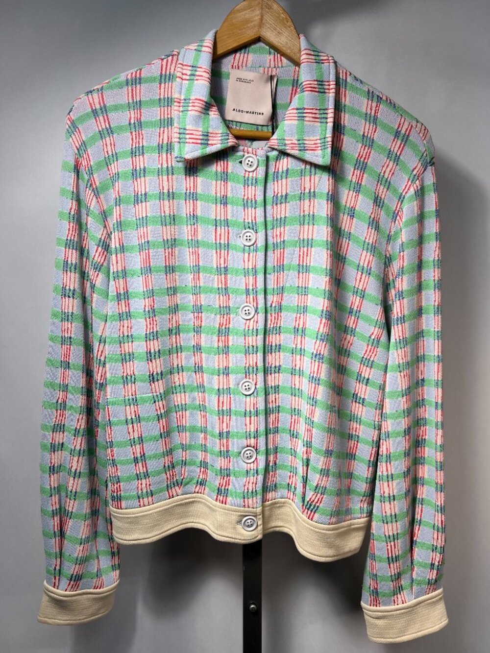 Aldo Martins Marino Devon Plaid Collared Jacket | Pastel Knit Outerwear Sz S NWT